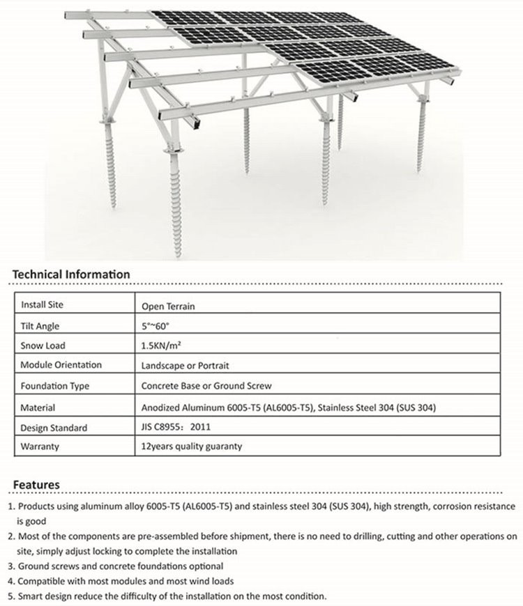 Parameter of solar ground mounting bracket